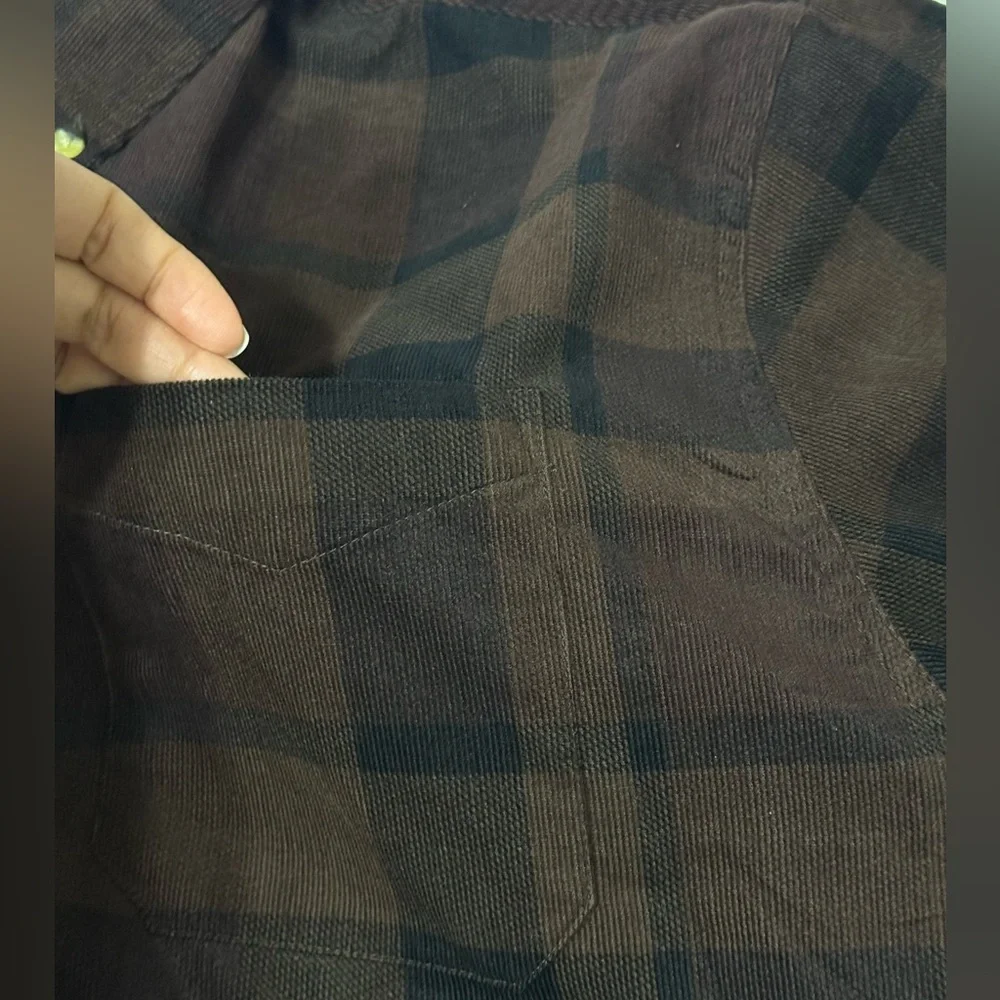Woodland Trail NWT Plaid Corduroy Button Down Shirt Brown men’s Size XXL
